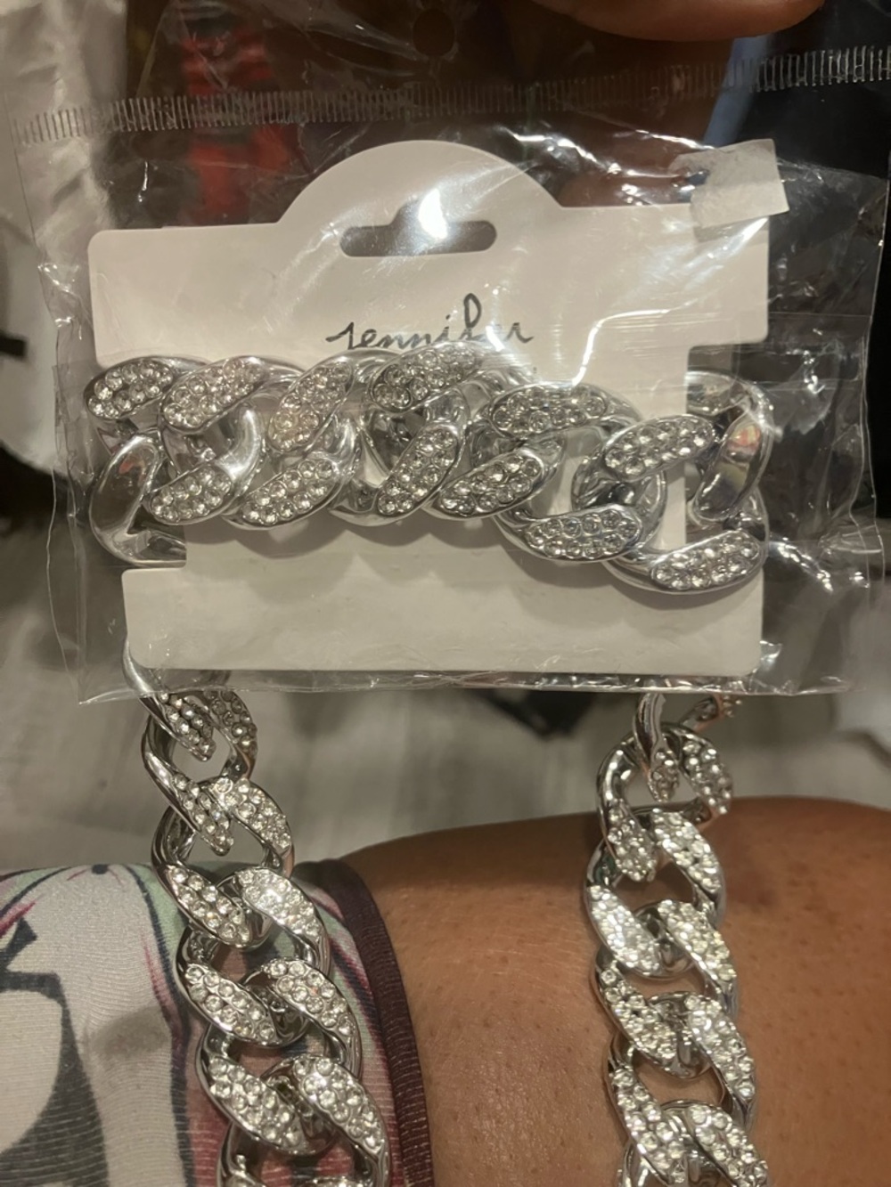 Silver Crystal Cuban Link Necklace Set